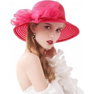 Organza Church Fascinator Hats 06c Rose Red